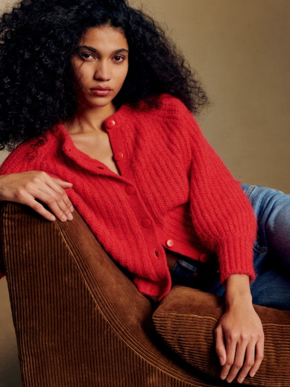 Sézane Emilie Red Ribbed Button-Front Sweater Cardigan - Women NWT